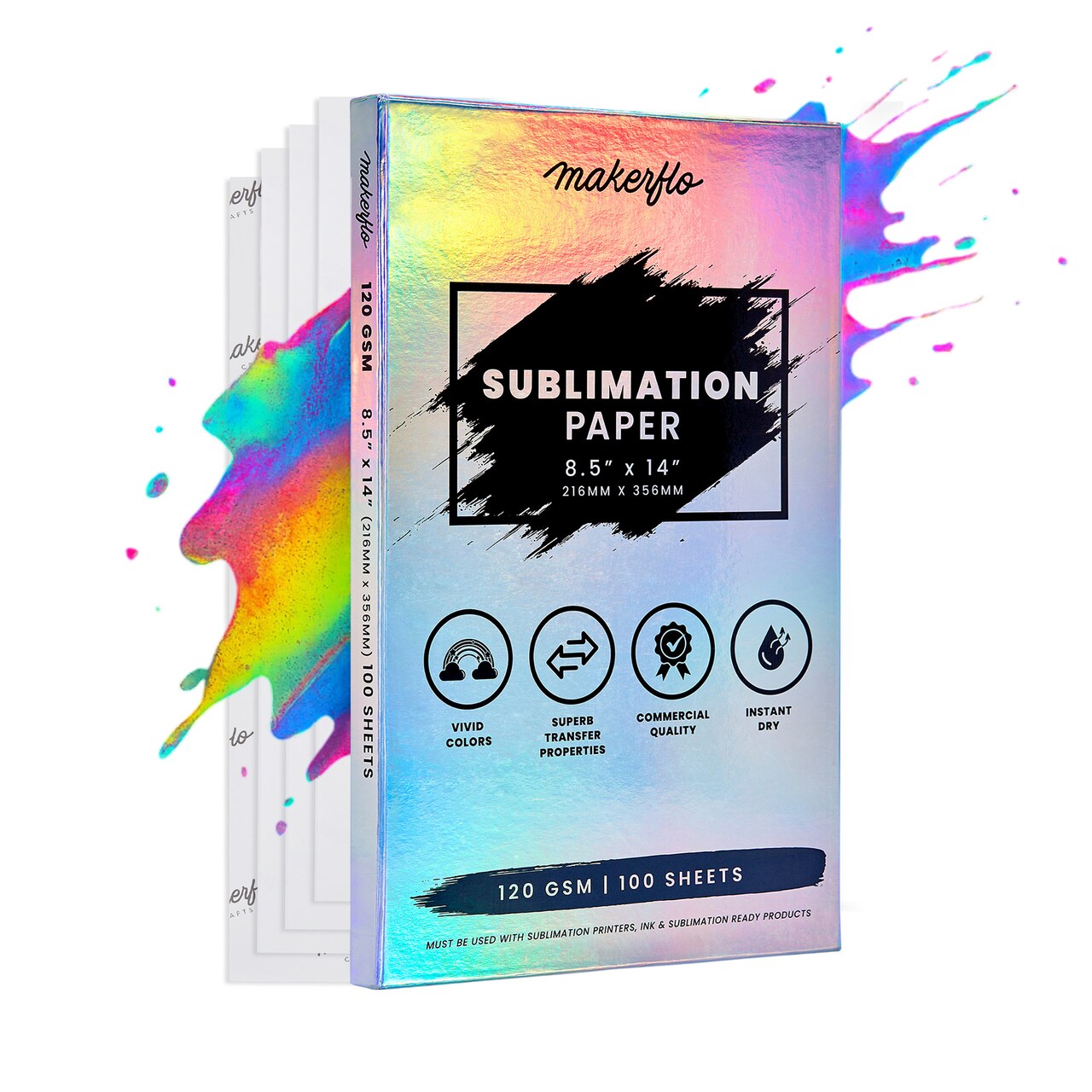 Makerflo Sublimation Paper 8.5 x 14 Inches 100 Sheets Heat Transfer Paper for Tumblers T-Shirts Phone Cases Mugs Printable Stickers Gifting Christmas DIY Enthusiast